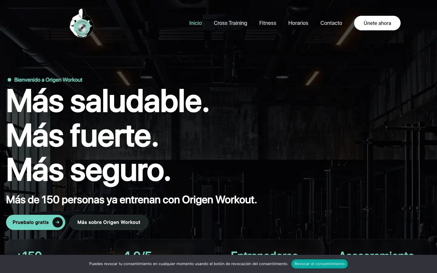 Captura de la web de Origen Workout, proyecto de Web + captación realizado por Nexcott